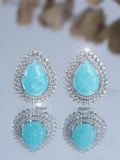 Pair of platinum ice flower diamond drop earrings with heart-shaped copper base