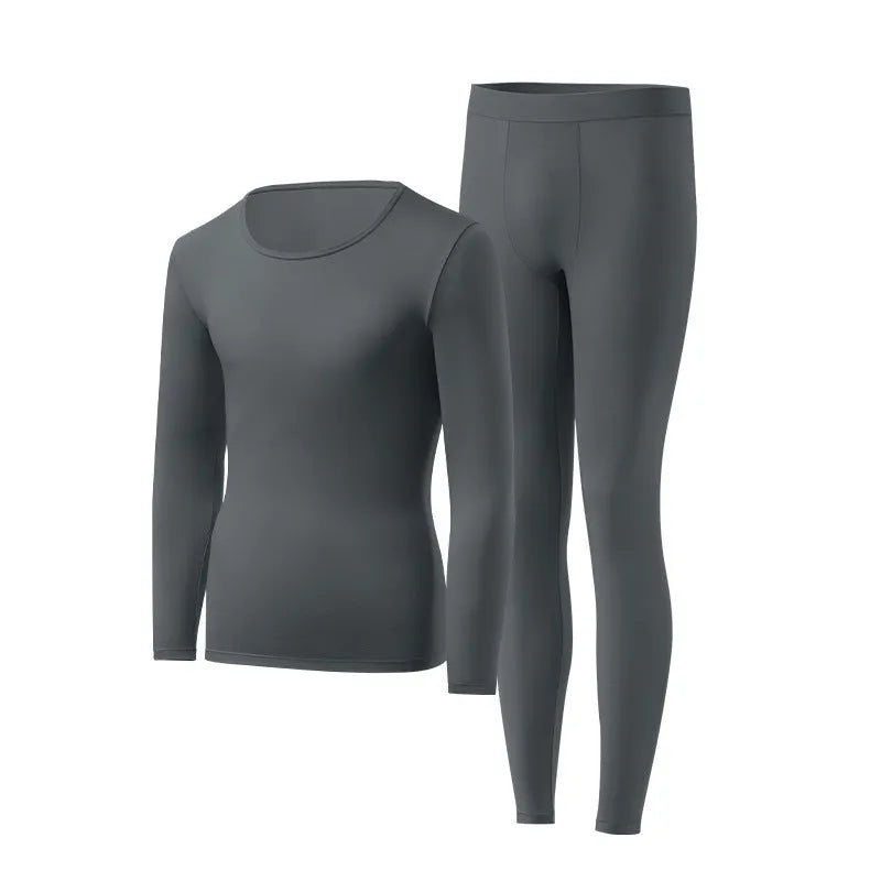 Men's constant temperature heating nylon bottoming suit in black with top and trousers on model