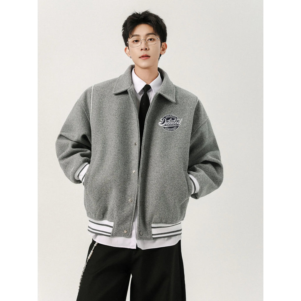 Men's casual patchwork vintage jacket in Flower Gray with stripes and stick pocket, loose fit