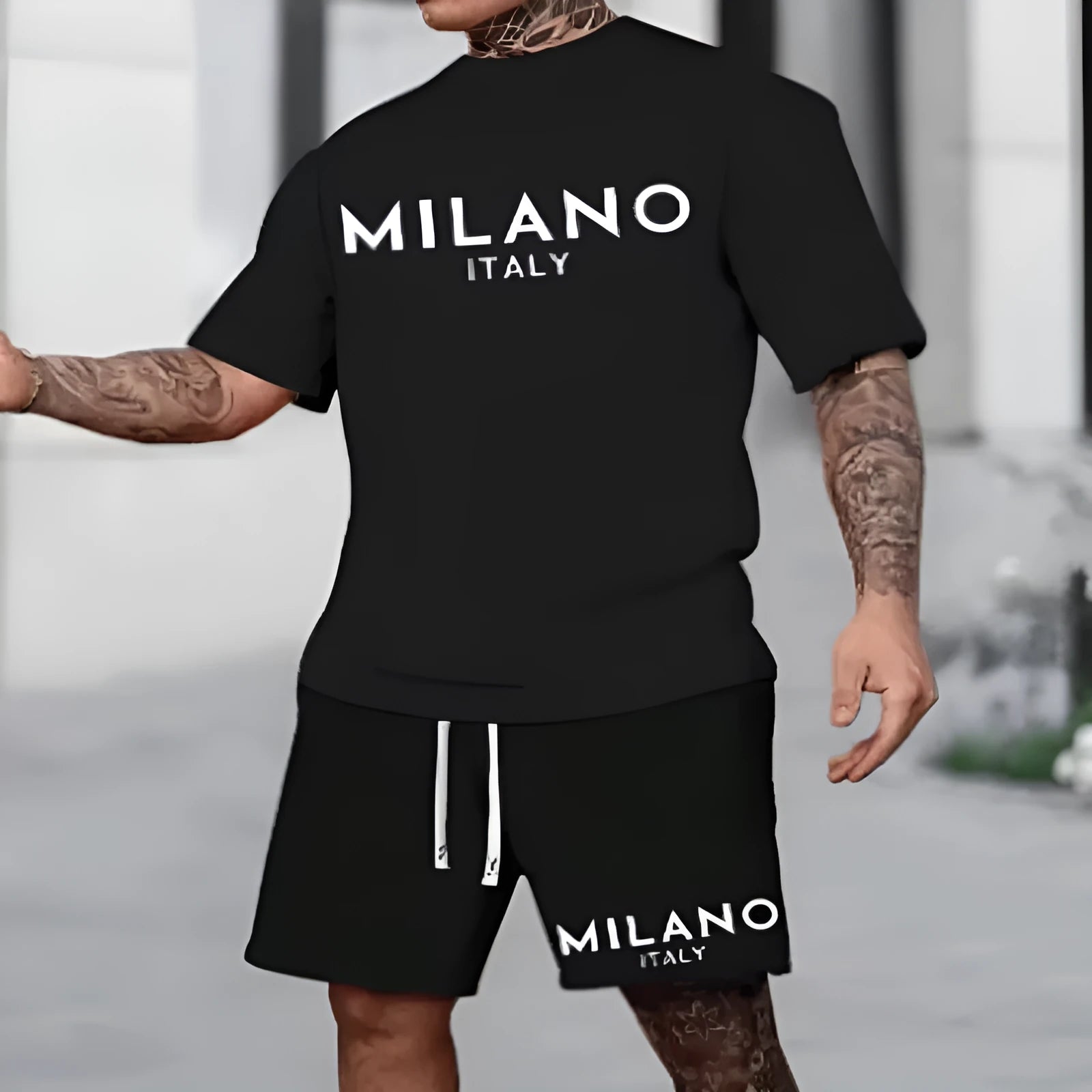 Polyester short sleeve suit set with pullover top and matching shorts in multiple colours
