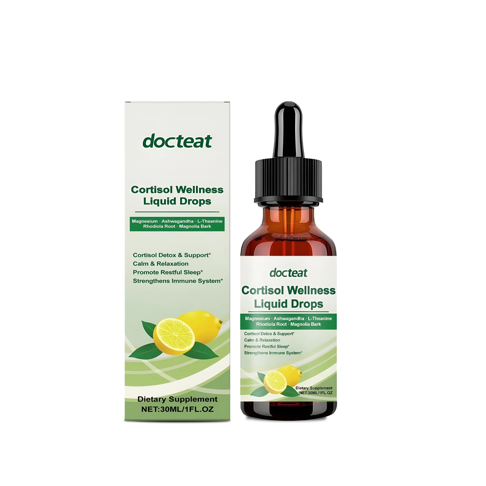 30ml bottle of herbal supplement drops with a dropper, containing traditional Chinese medicine extracts and L-theanine