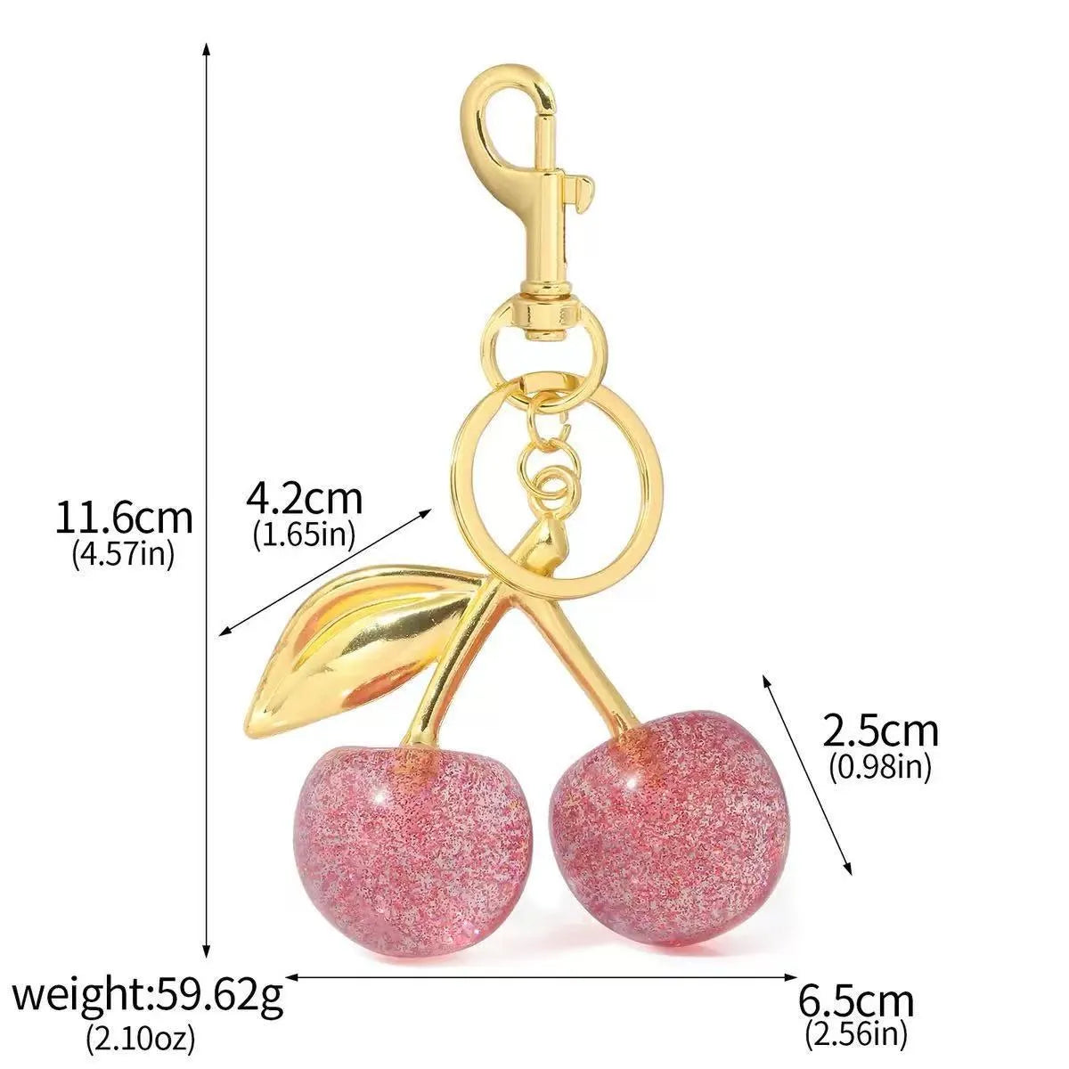 Red zinc alloy three-dimensional cherry keyring pendant for bags