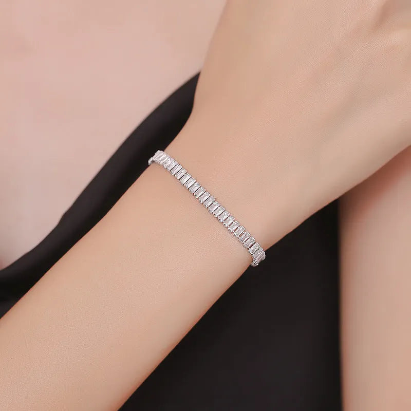 European and American simple rectangular affordable luxury bracelet with inlaid zircon in Champagne Gold and Silver