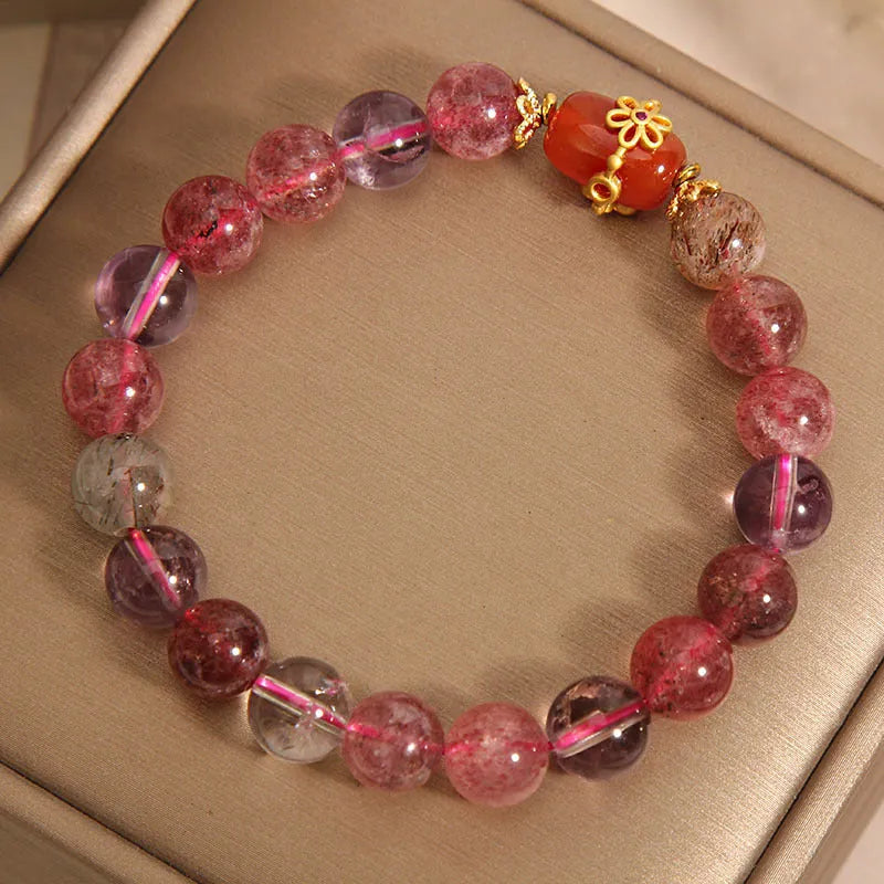 Natural Super Seven crystal bracelet for women in red agate colour with fresh sweet cartoon style