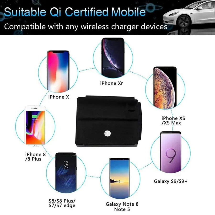 Black ABS wireless charging storage box with QI fast charging capability
