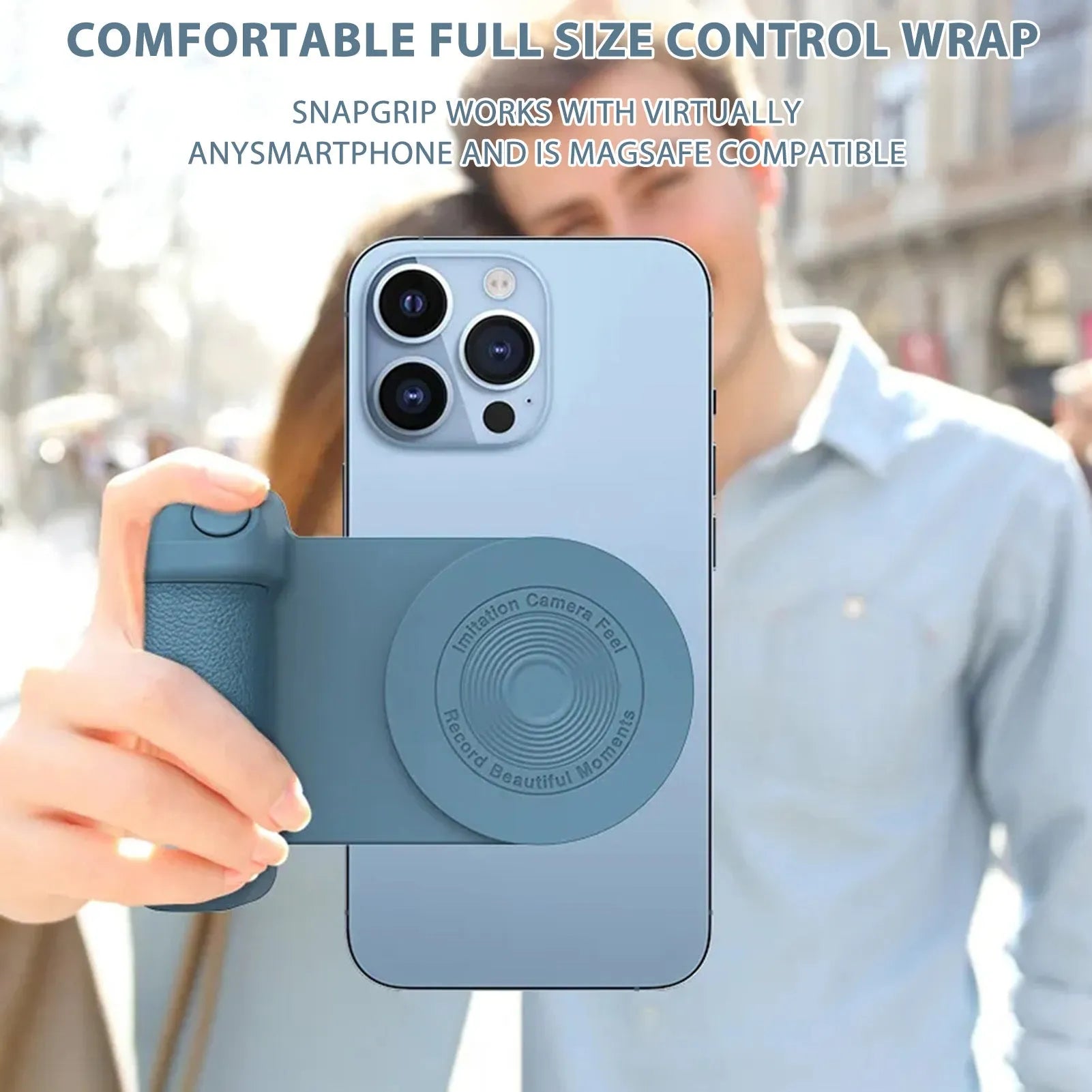 3-in-1 magnetic anti-shake phone holder camera bracket with ergonomic handle, rotatable axis, and compact 11.2cm size