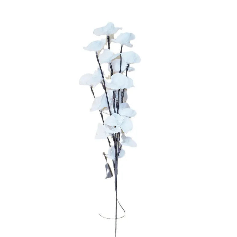 Pink Phalaenopsis branch shaped decorative LED light with 20 warm white lights, powered by batteries.