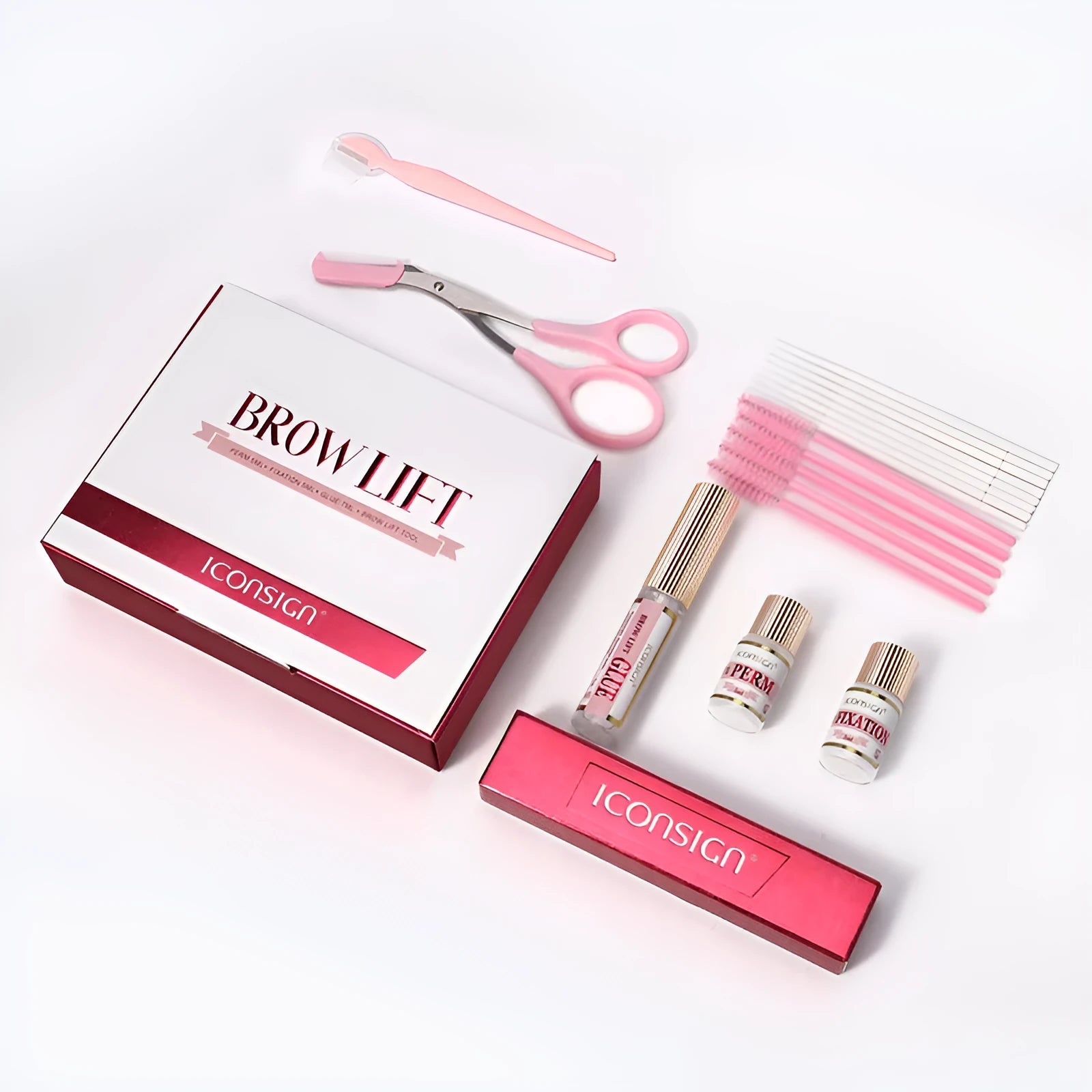 Pink eyebrow perm set with eyebrow scalding suit for home beauty treatment