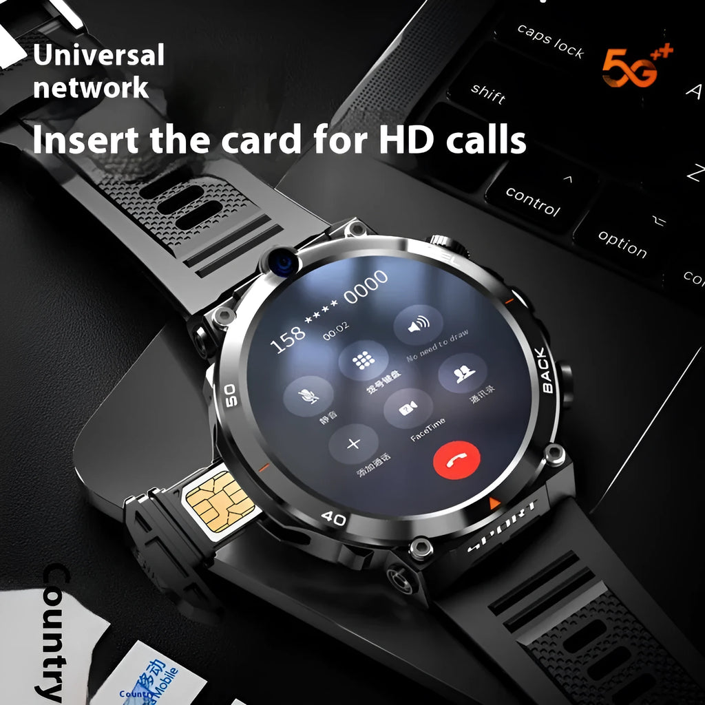 Multi functional sports smartwatch with dual cameras, touch screen, and NFC on wrist