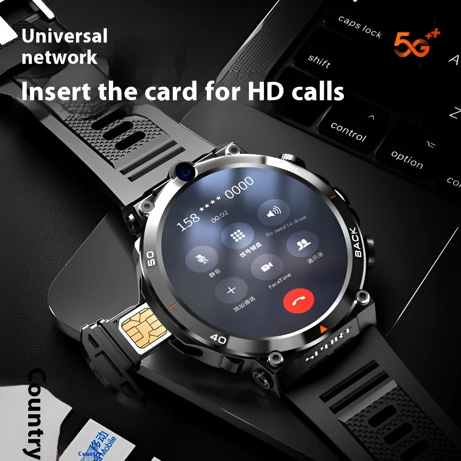 Multi functional sports smartwatch with dual cameras, touch screen, and NFC on wrist