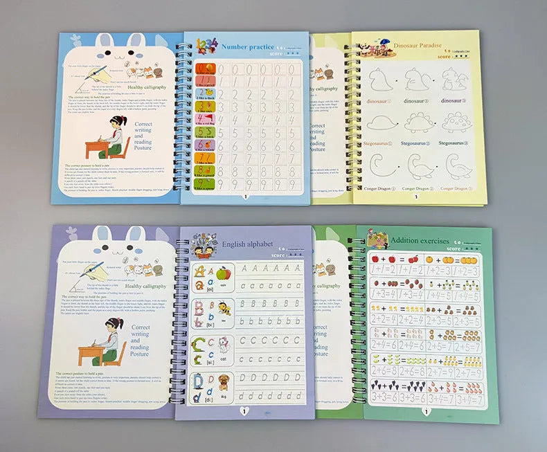 Magic stylus calligraphy practice books set in cardboard with pen and refills, 13 x 19 cm, four colour options