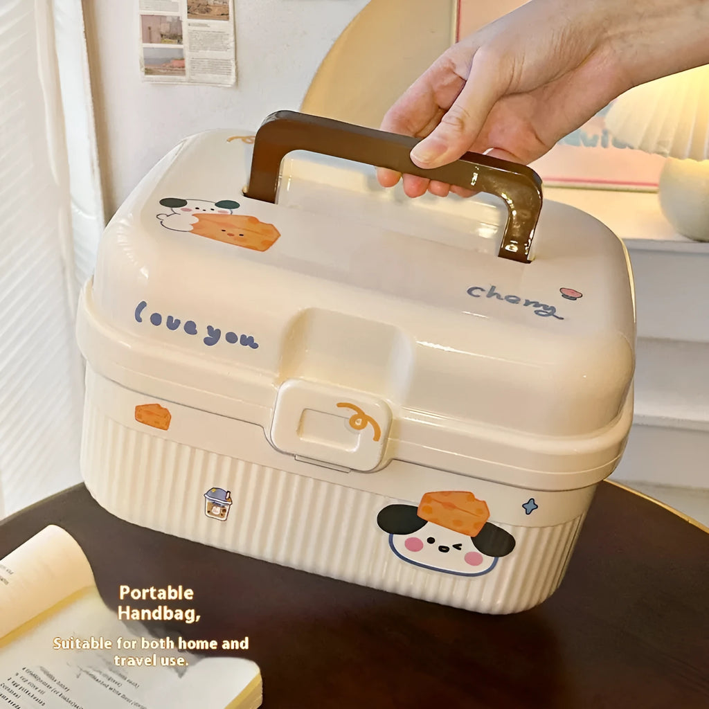 Double-layer portable plastic storage box with free stickers in large size