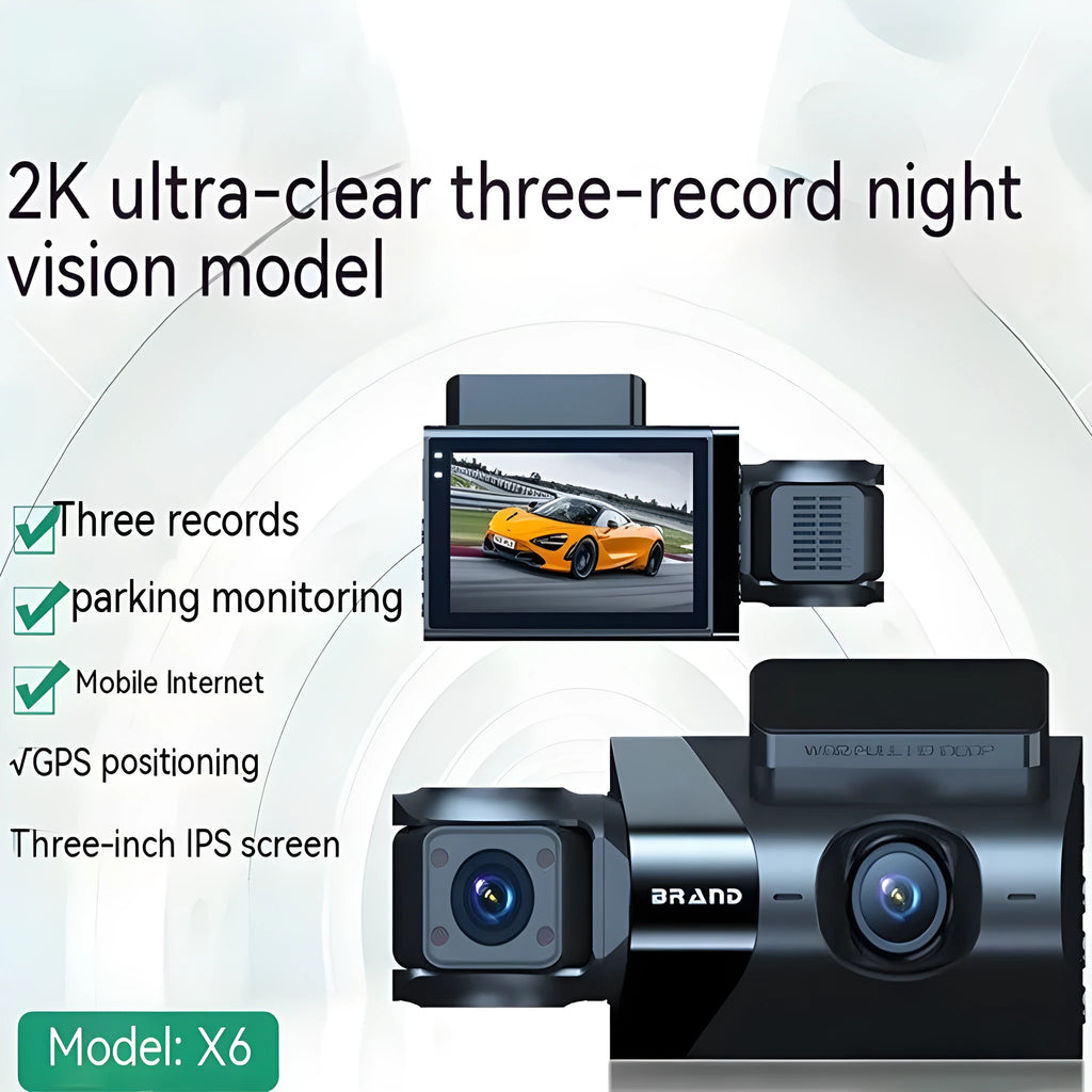 Black dashboard camera with 5-inch screen for vehicle recording and GPS navigation