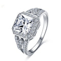 Geometric zircon ring with hollow quadrilateral design in platinum colour on copper band