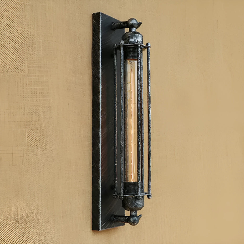 Industrial retro flute wall lamp in iron with black bronze rust or silver finish