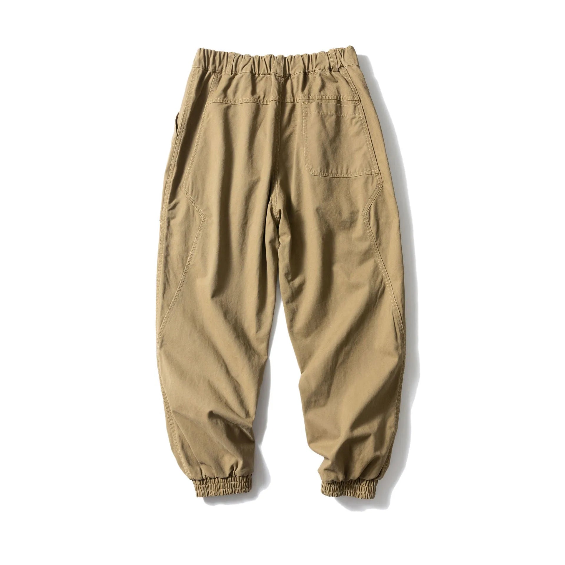 Solid colour large pocket tapered casual pants in black, ankle tie design, cotton loose fit Japanese retro style