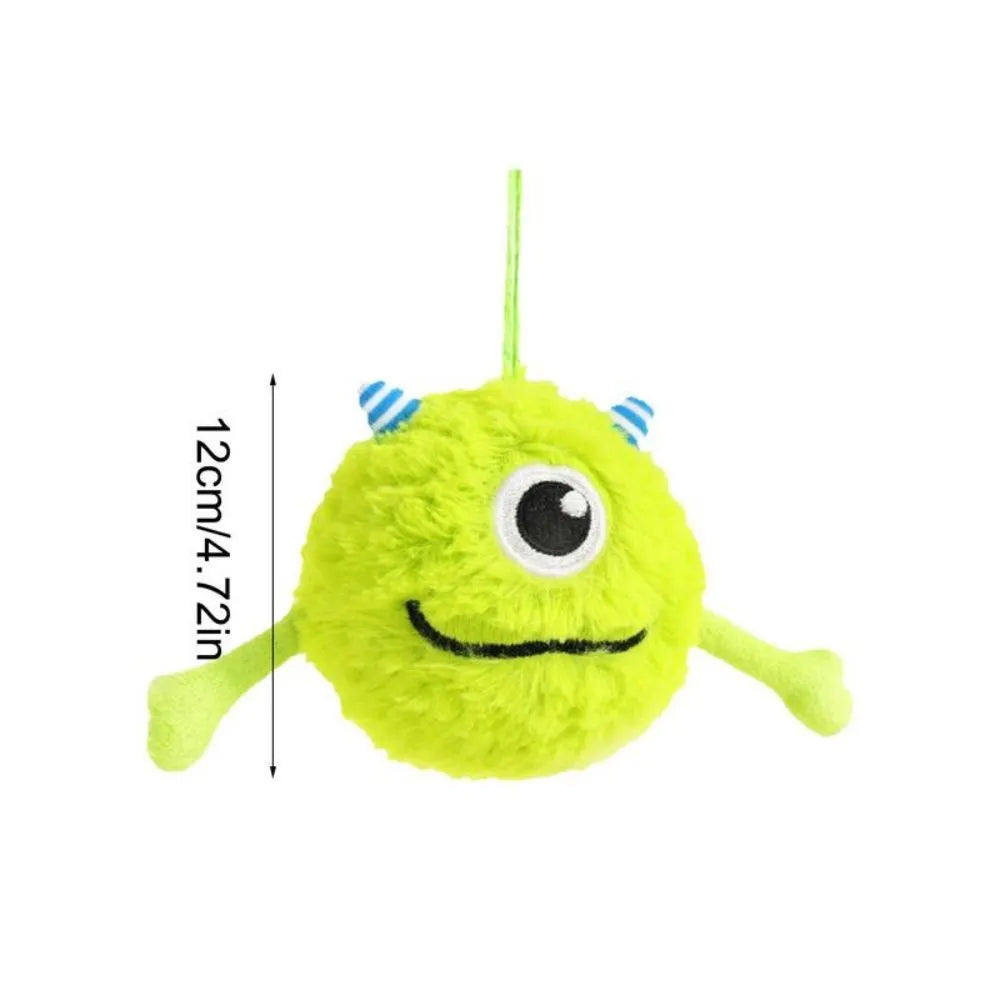 Green interactive dog teething toy ball with sound, 12cm diameter, plush and TPR construction