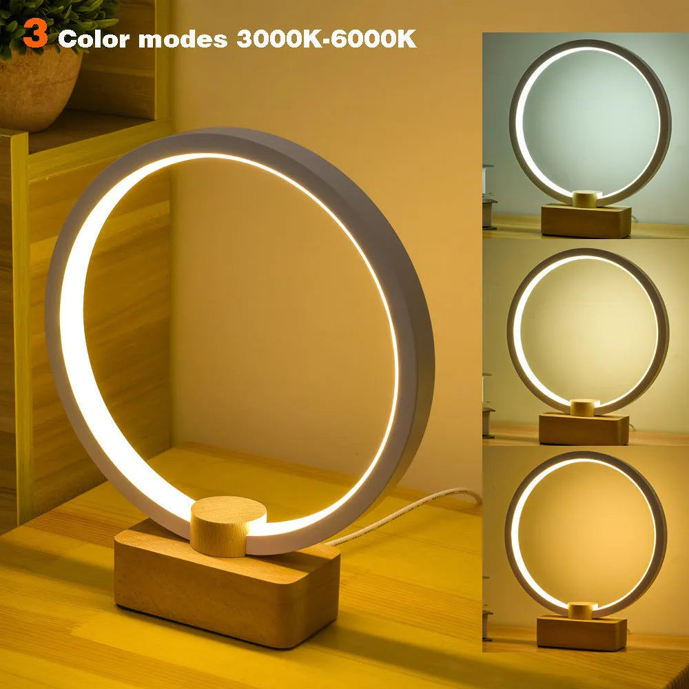 Smart solid wood LED small night lamp with bamboo holder, round small size, USB powered, modern simplicity style