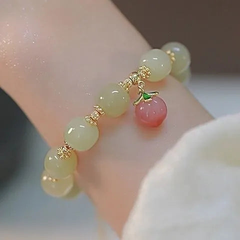 Handmade glass peace buckle bracelet with rabbit motif in national style, unisex design