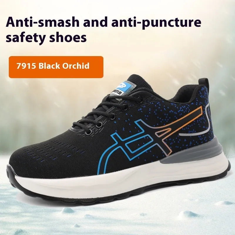 Brown leather anti-smash and puncture resistant lightweight labour protection shoes with rubber sole.