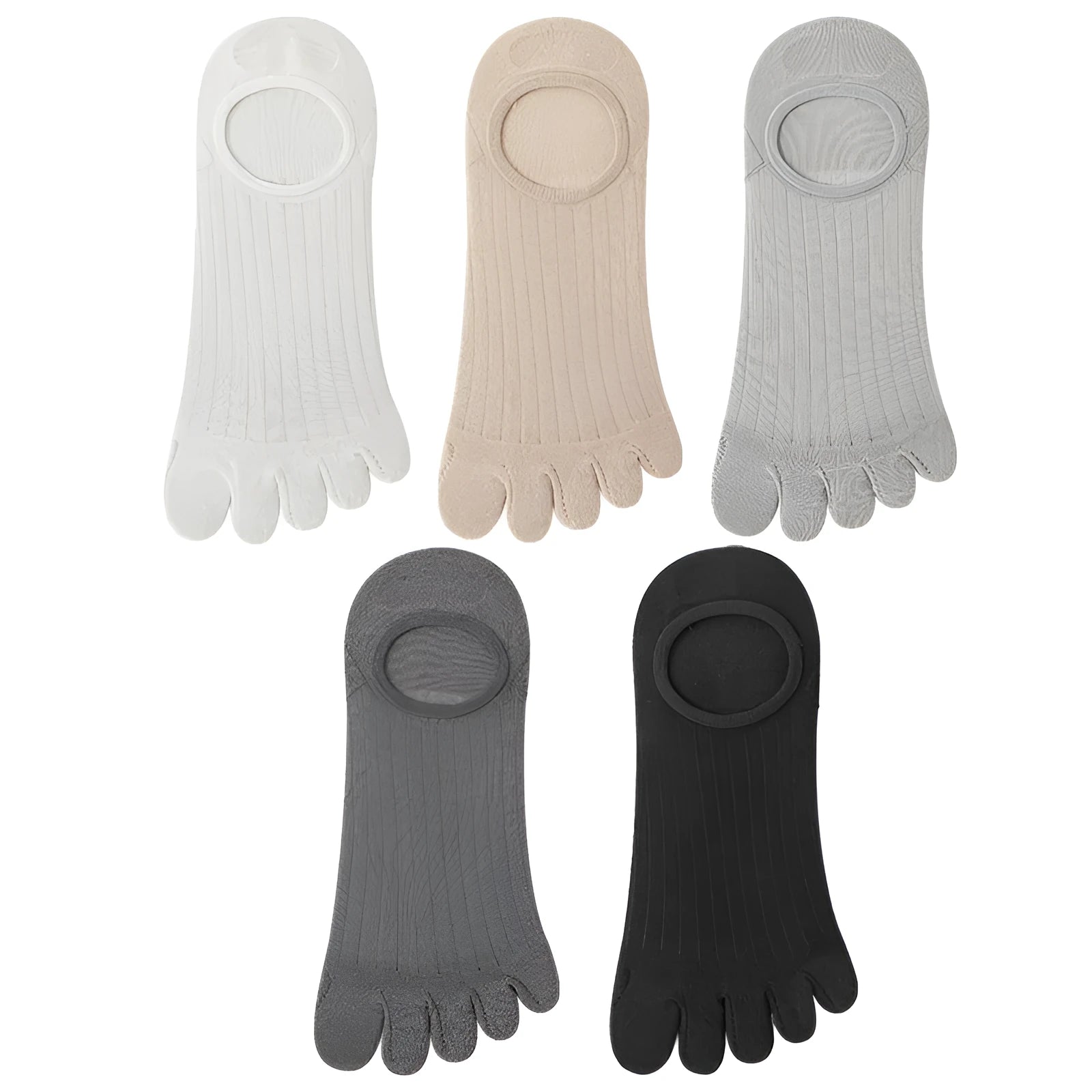 Men's five-finger invisible socks in modal fabric showing toe separation and low-cut design.