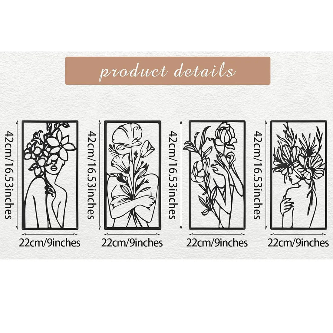 Set of 4 iron human body partial wall decorative paintings in modern simplicity style measuring 17x10 inches each