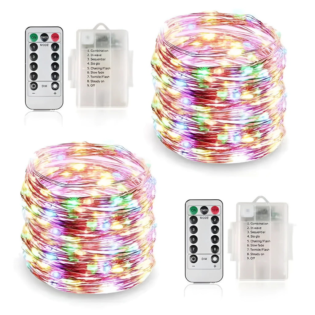 12 metre copper wire LED string lights with 120 bulbs in various colour options