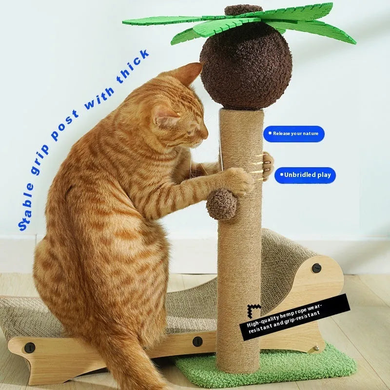 Wooden beach chair cat climbing frame with scratch board and hemp mat nest