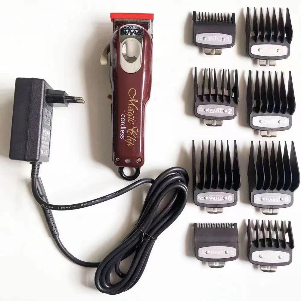 Hair clipper with stainless steel cutter head and UK, US, EU plug adapters for adults and children