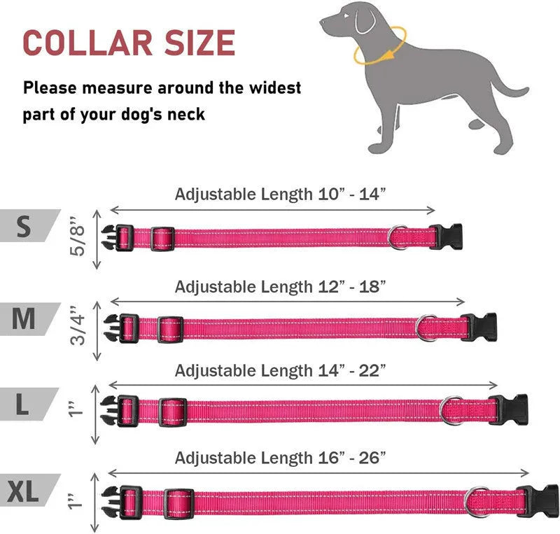 Adjustable nylon dog chest strap collar in black, blue, red, green, orange, purple, and lake blue