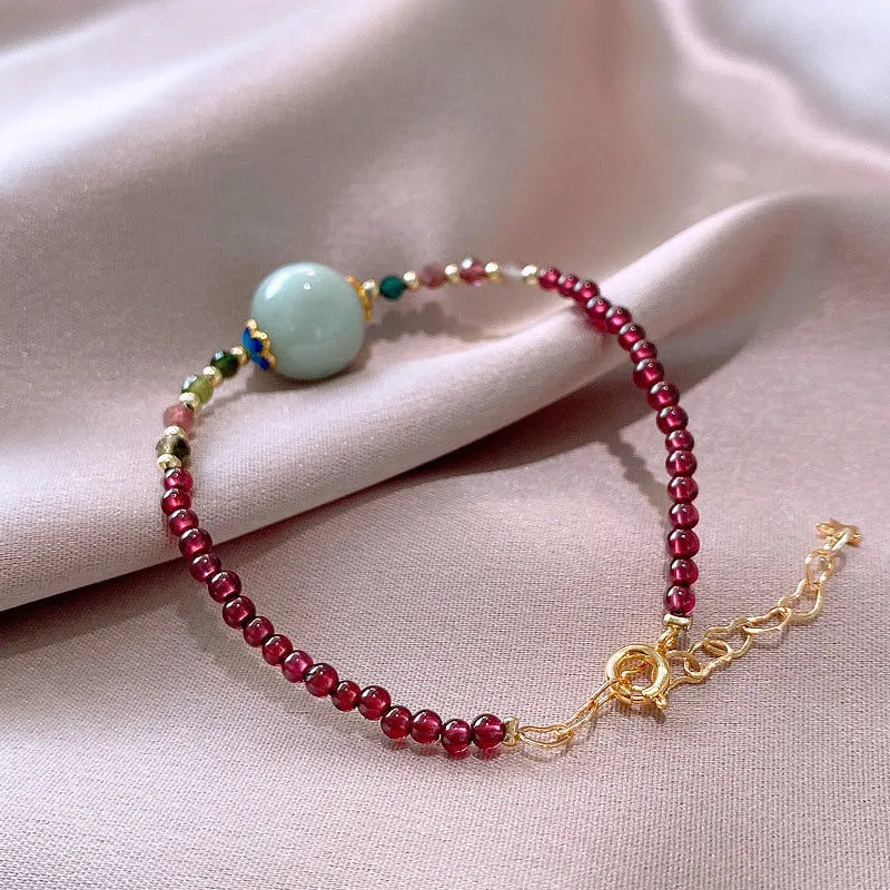 Women's tourmaline garnet drop bracelet with electroplated metal finish in Chinese Korean style