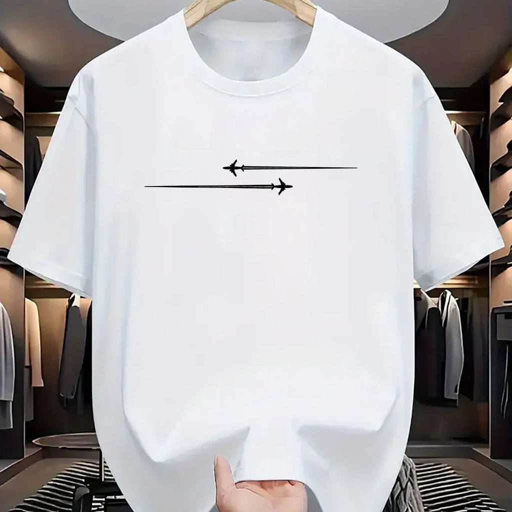 Pattern printed comfortable sports round neck T-shirt in cotton blend with cartoon design, loose fit, short sleeves