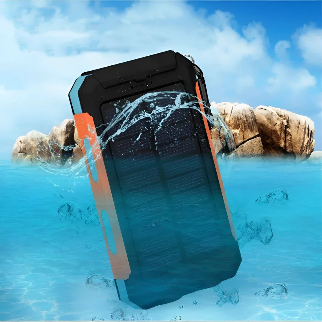 Solar power bank 20000mAh with compass and dual headlights in black