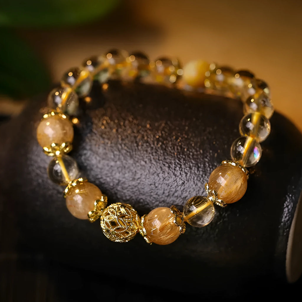 Retro artificial crystal lucky bracelet for women in yellow gold colour with electroplated finish