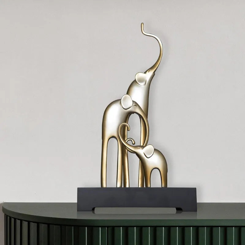 European style fortune elephant ornament made of resin in bright gold finish