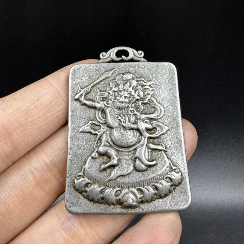 Antique Chinese metal pendant ornament with geometry design in Aryaacalanatha Yamantaka colour