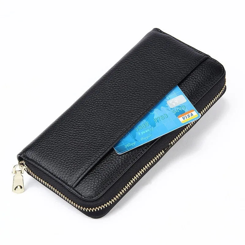 Genuine leather long wallet for women in six colour options with anti-theft card swiping function