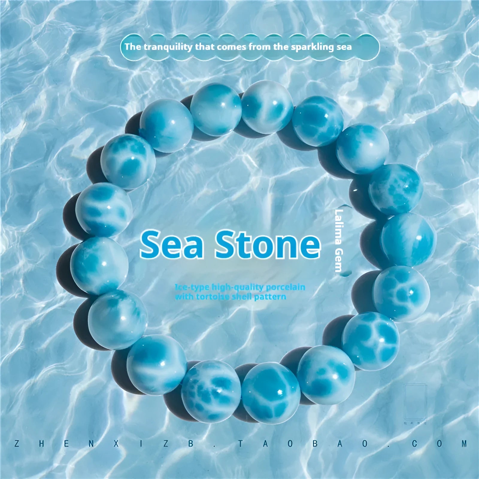 Blue Bodhi bracelet with natural crystal sea-pattern stones and pearl accents in Maillard style design
