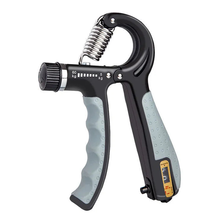 Adjustable counting gripper hand strengthener with PP body and TPR handles, black and red colour, 5-60kg resistance