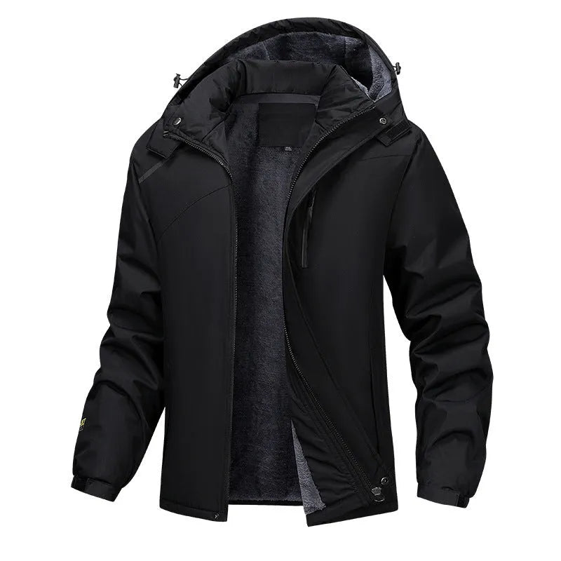 Men's plus size loose fit hooded waterproof coat in army green colour