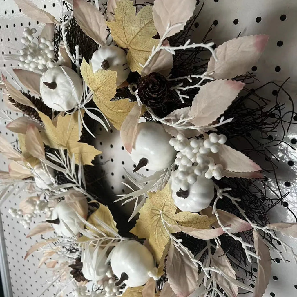 50cm artificial autumn Halloween wreath with pumpkins on white background