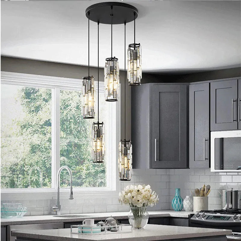 LED single-head industrial-style crystal droplight in black finish