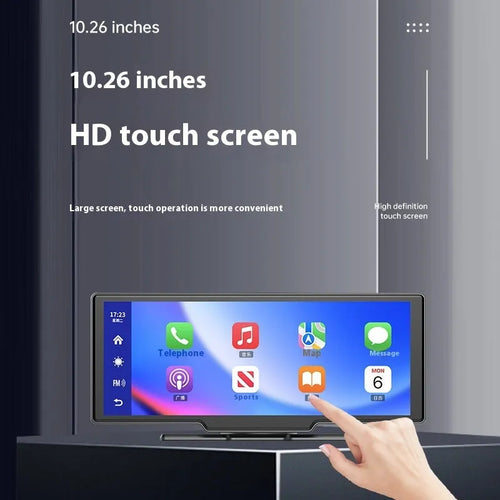 10-inch car smart screen with Carplay, driving recorder and navigation system on dashboard