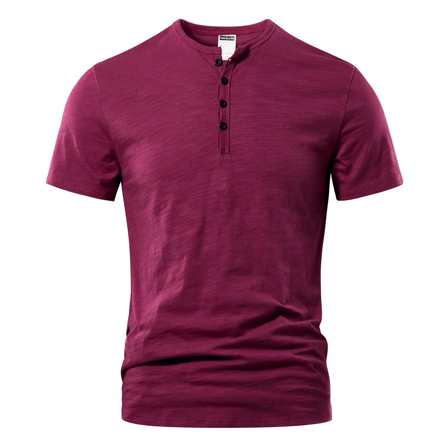 Men's solid colour slub cotton short sleeve casual T-shirt on a hanger.