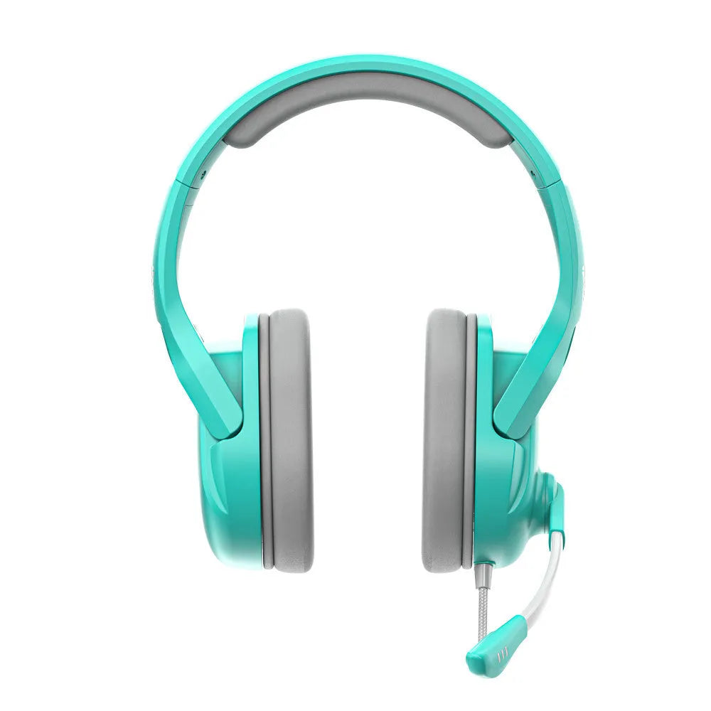 MH86 black and white USB gaming headset with microphone and 50mm drivers on headwear frame