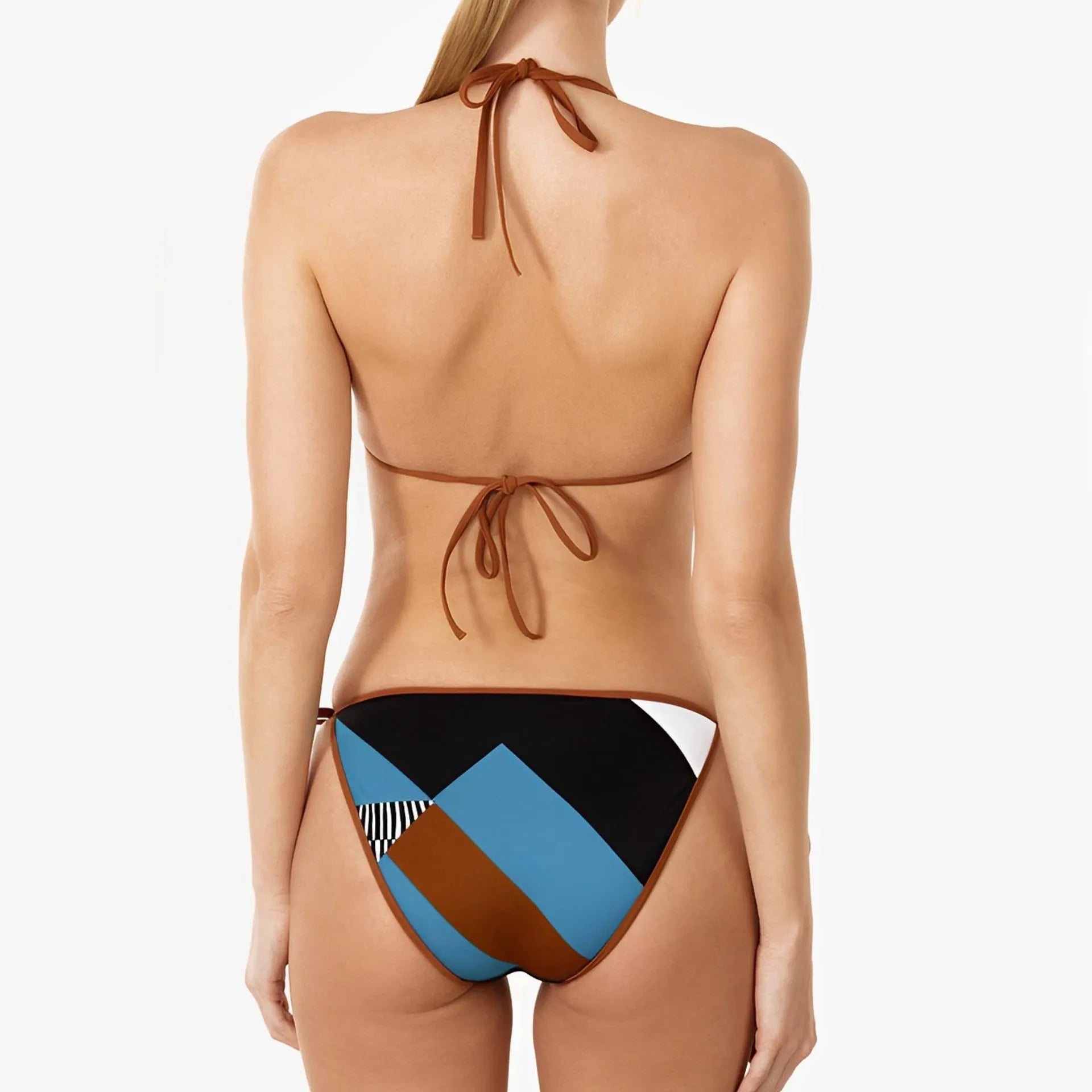 Women's skinny print split swimsuit bikini with backless design in European style