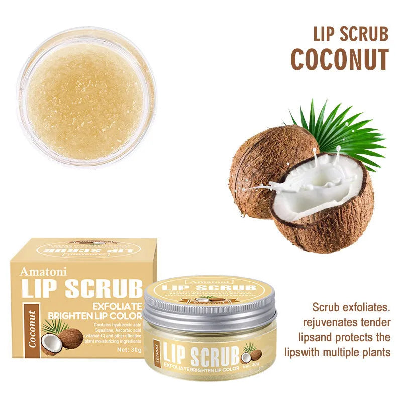 Amatoni 30g lip scrub cream pot in fruit flavours for exfoliating and moisturising lip care