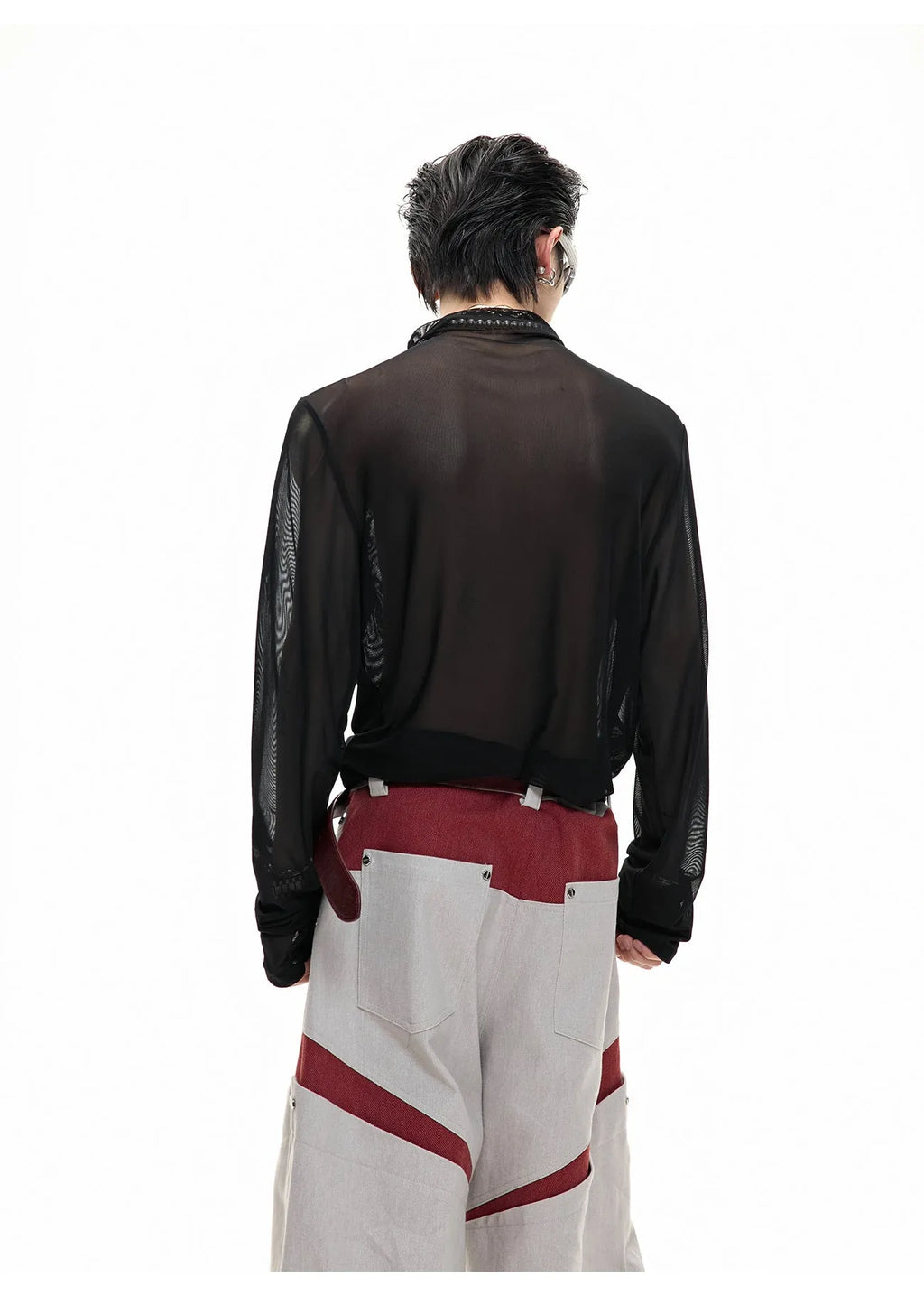 Niche Mesh slim fit long sleeve shirt in black or white, made from polyester and spandex fabric.