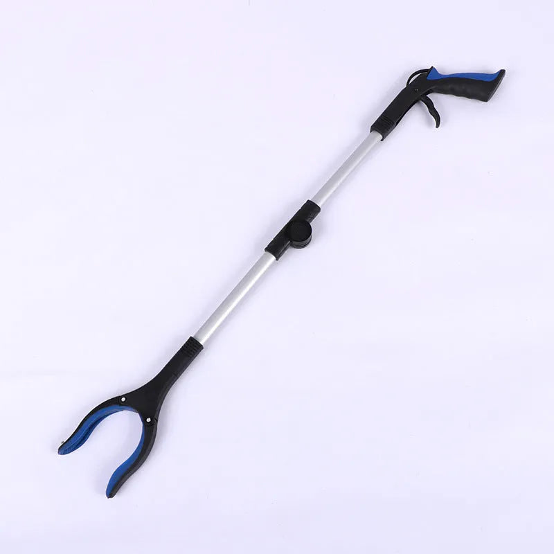 Aluminium foldable garbage clamp with blue handle extended to 80cm and magnet sucker.
