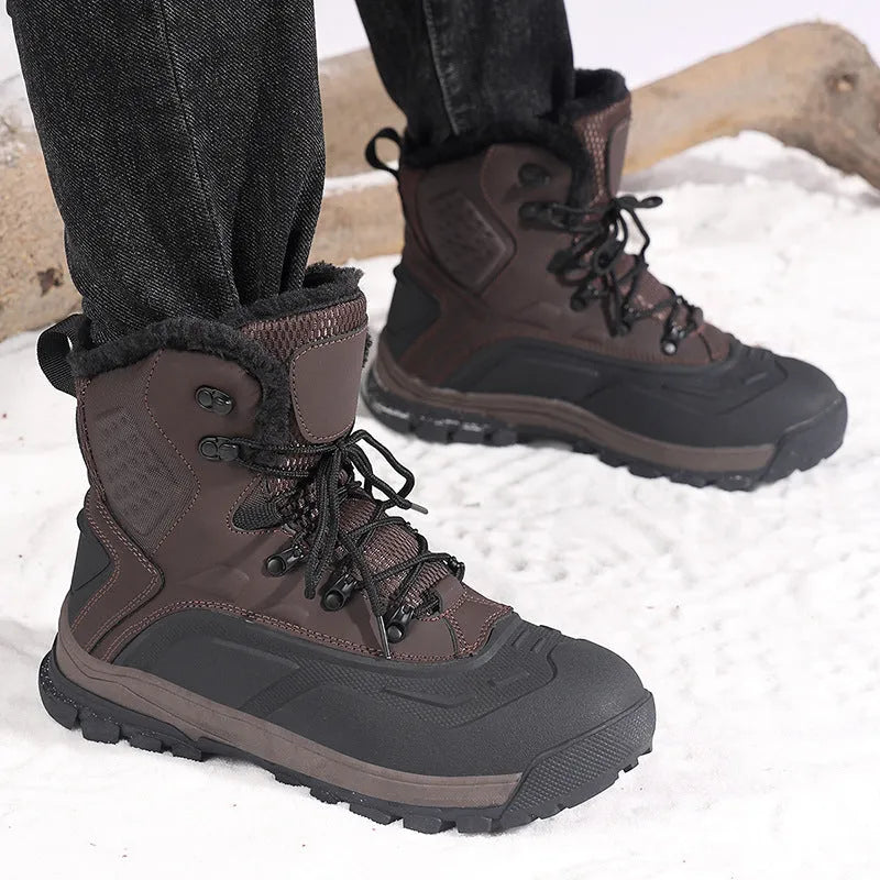 Men's black fleece-lined high-top lace-up boots with tall crown and TPR rib sole